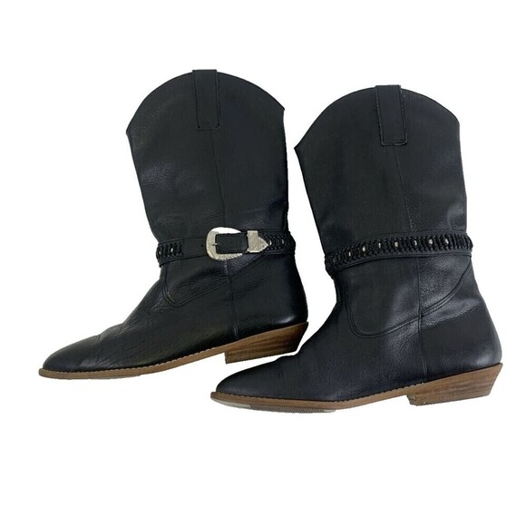 Sutton Plaza Black Leather Western Boots Buckle Strap Pointed Toe Vtg Women 7.5 - Picture 8 of 14